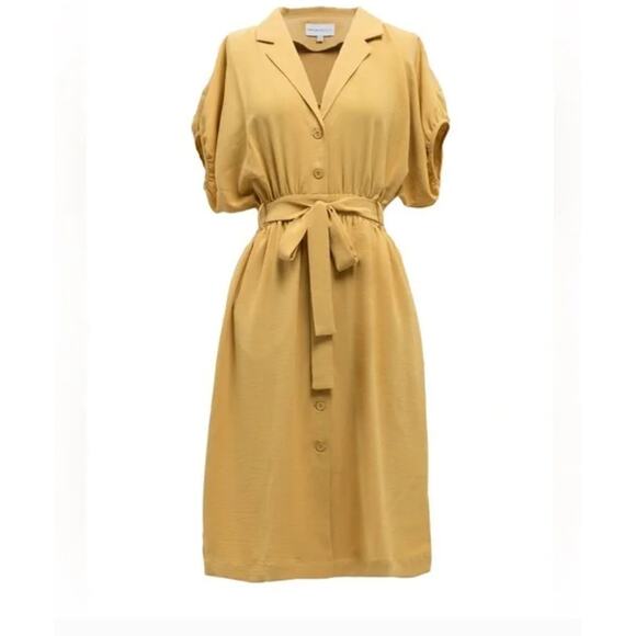 Chriselle Lim x J.O.A Roman Gold Baggy Midi Pocket Shirtdress Size XS - Picture 1 of 13